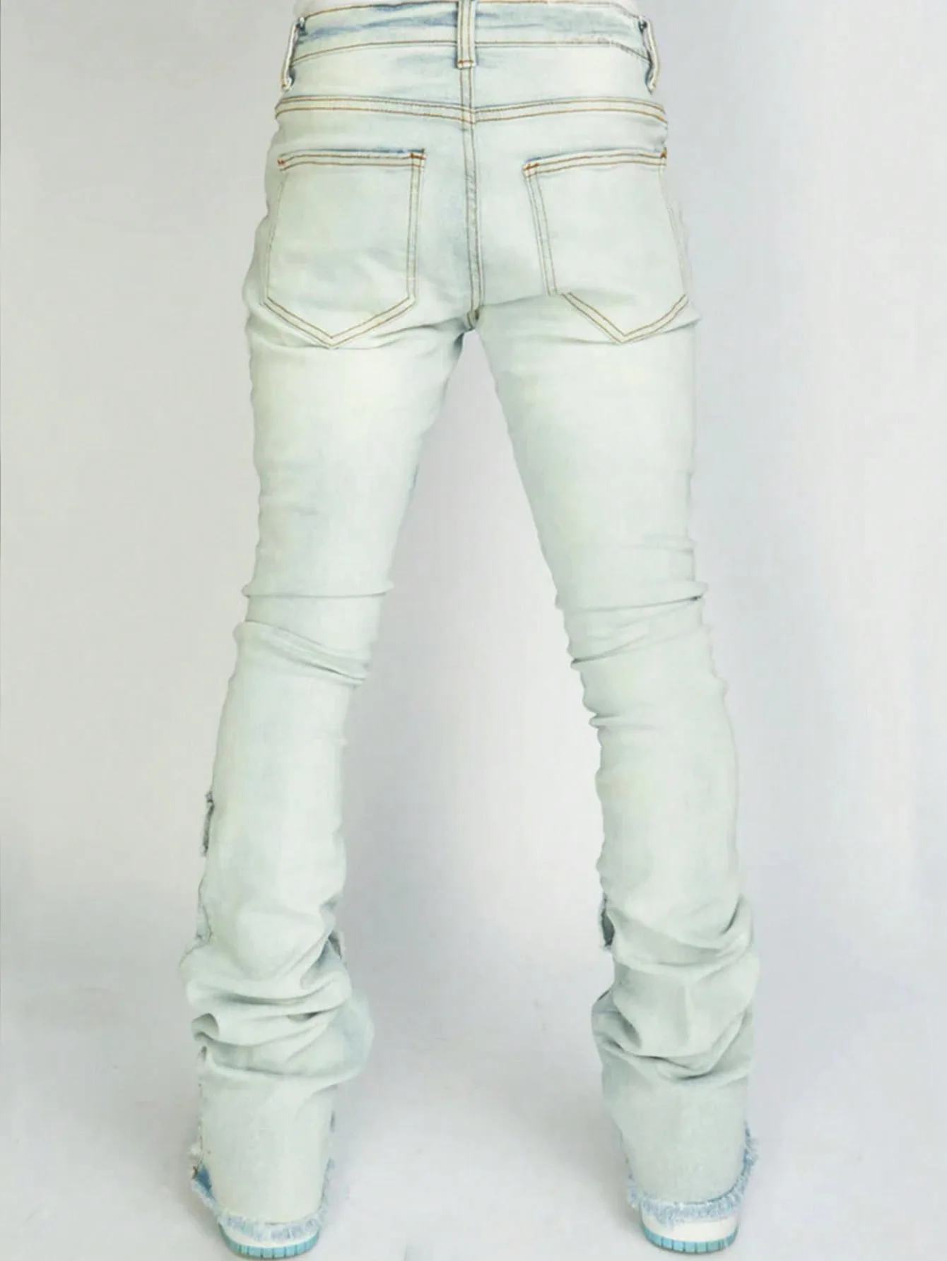American Ripped Stretchy Men's Stacked Jeans Destroyed Wash Tear Cargo Pants Frayed Hem Muti-pockets Denim Trousers men jeans ripped jeans ripped patchwork jeans