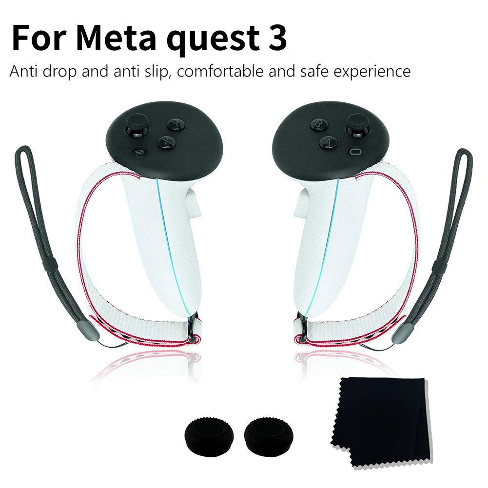 VR Headset Accessories Set Adjustable Active Straps Replacement Kit Metal Ring Buckle Joystick Caps for Meta Quest 3 Controller