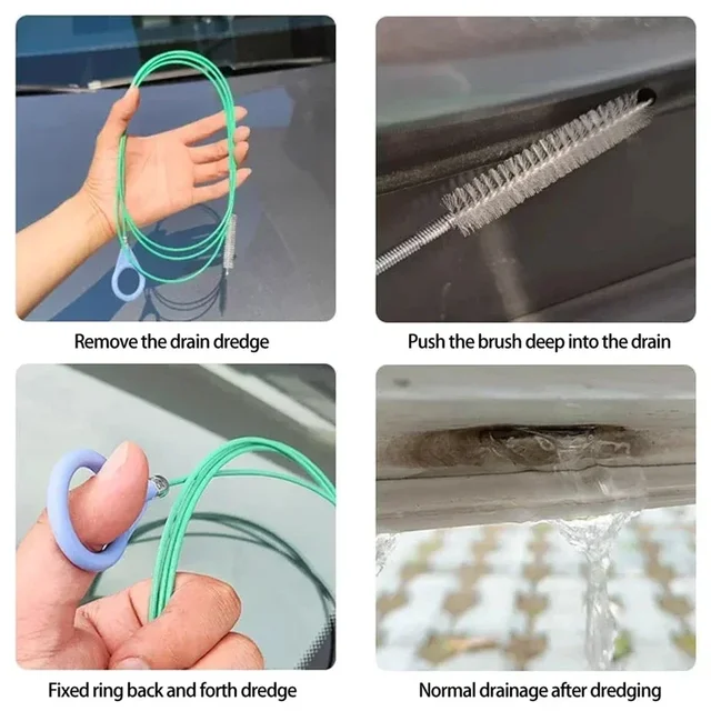 Brosse de nettoyage de drague de vidange de voiture 3m/5m, trou de vidange de toit ouvrant automatique, brosse de sabot, outil de nettoyage de tuyaux longs, nettoyeur universel de tuyaux de vidange 3