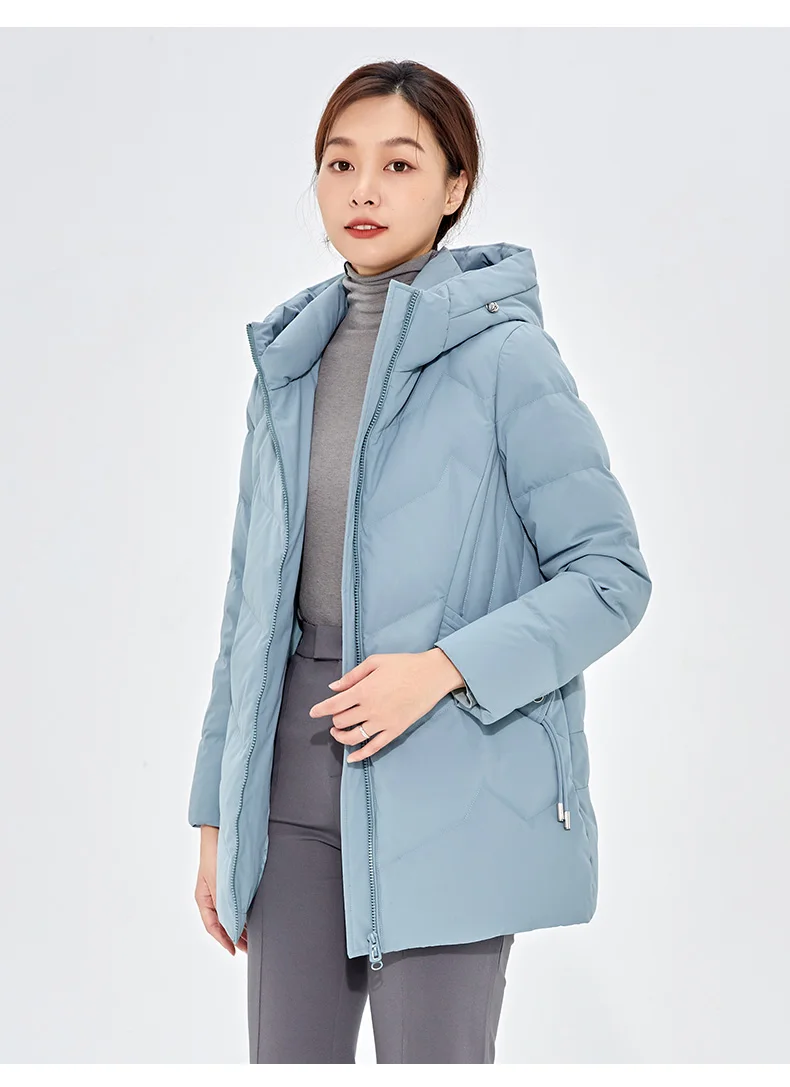 Chericom Down Jacket Women Winter Hooded Mid Long Duck Down Thick Warm Padded Coat Loose Versatile Commute Puffer Jackets 289193