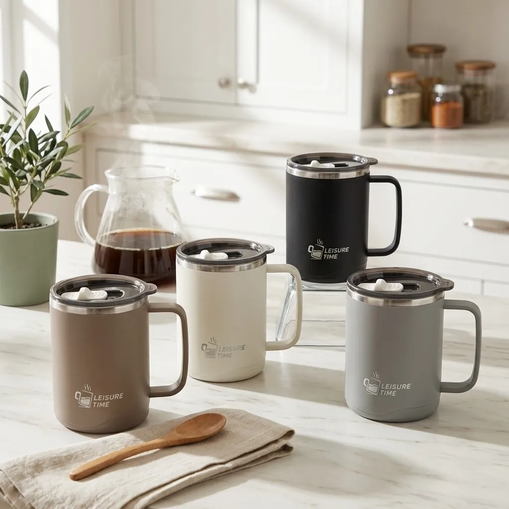 Insulated Stainless Steel Travel Mug with Lid & Handle