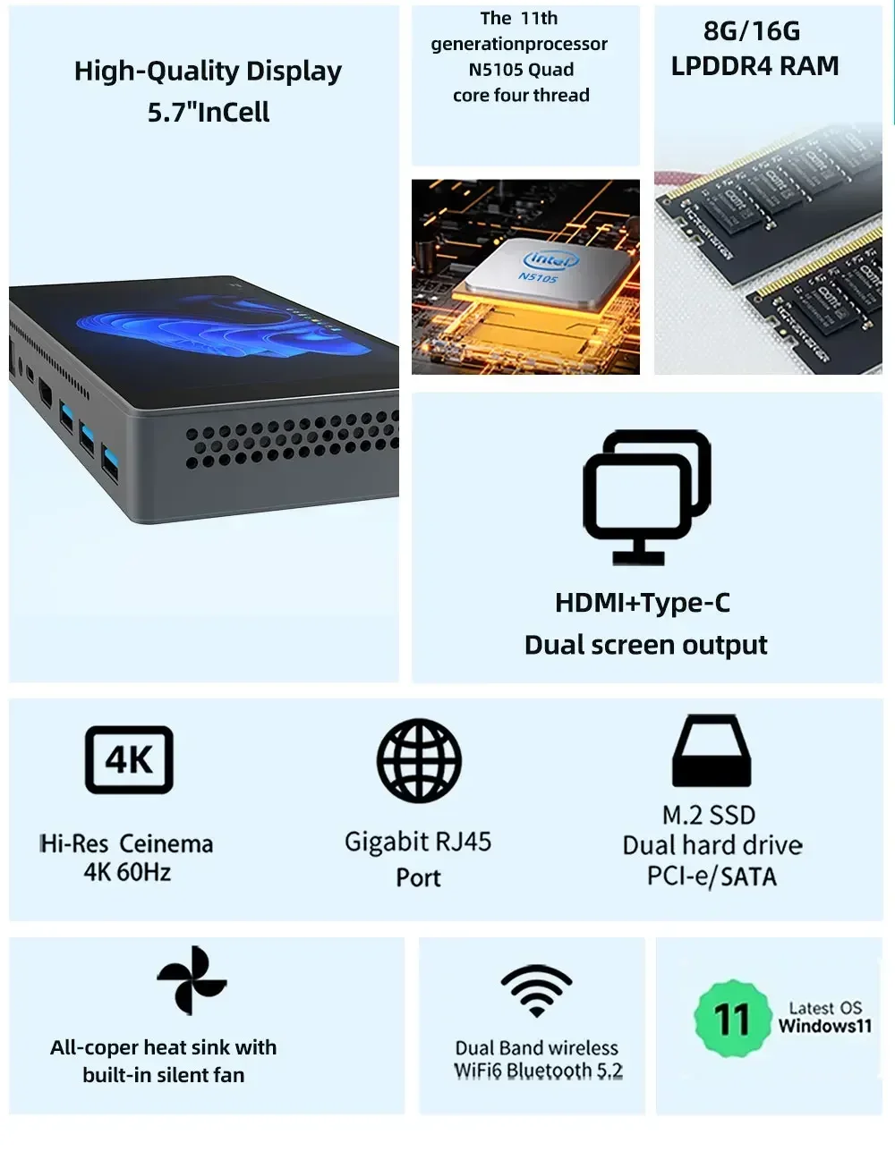 JX2 mini PC with Celeron N5105 and a 5.7 inch touchscreen display As a  standalone plex server? : r/PleX