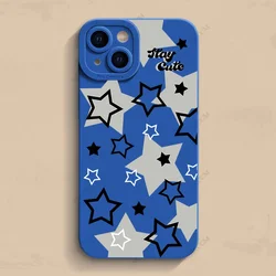Black & White Star Printed Shockproof Phone Case with Soft Bumper - iPhone 13 (Klein blue M881)
