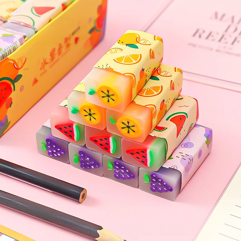 

Kawaii Fruit Eraser Watermelon Lemon Grape Fruit Flavor Rubber Eraser for Kid Exam Pencil Eraser Cute Stationery School Supplies