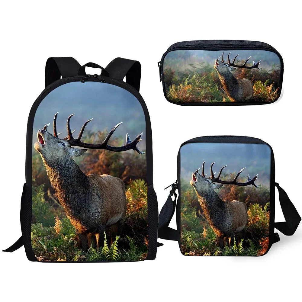 Harajuku Popular Flower Deer 3D Print School Bags, mochila para laptop, mochila, Inclinado Bolsa de Ombro, Lápis Case, 3pcs por