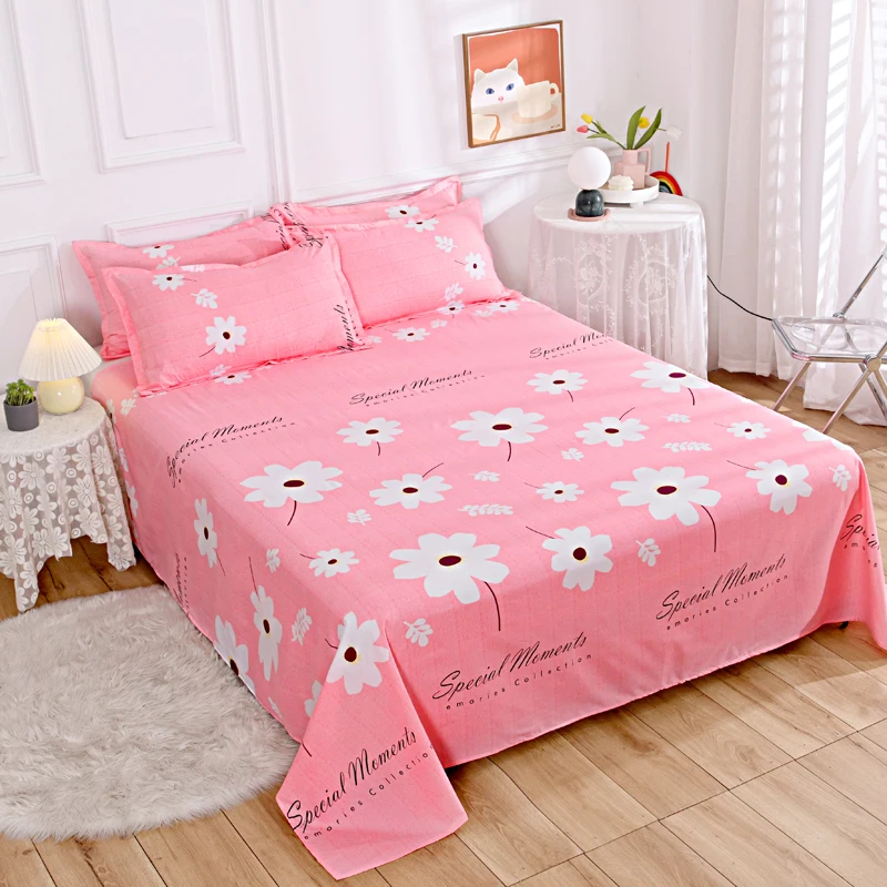 White Leaves Floral Flat Sheet Set Twin/Queen Chic Botanical Blossom Flower Pink Bed Sheet with 2 Pillowcase (No Fitted Sheet) 2