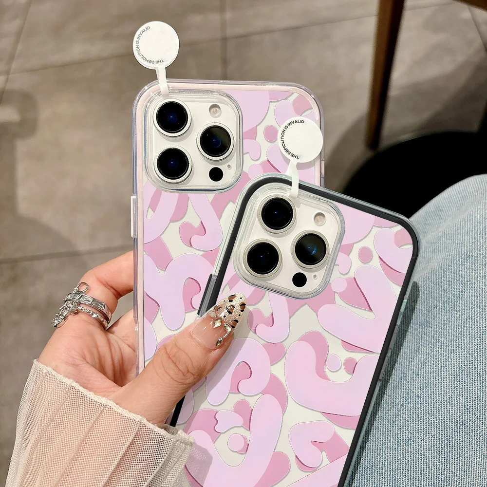 Pink Irregular Letters Shockproof Phone Case - Stylish Dual-Layer Protection