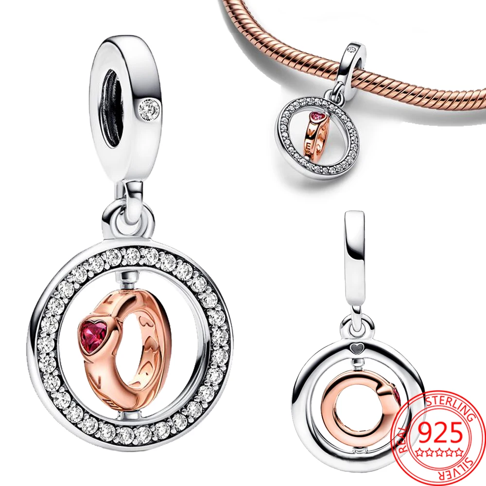 

Классическое двухцветное двустороннее кольцо из стерлингового серебра 925 пробы, подвеска-Шарм для браслета Pandora, «сделай сам», женское предложение, ювелирные изделия