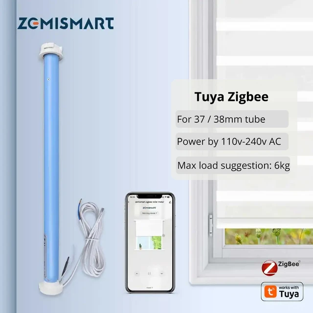 Zemismart Zigbee Roller Shade Motor 37/38มม |   ทํางานร่วมกับ Tuya App, Alexa, Google Voice Control |   เครื่องยนต์คนตาบอดไฟฟ้าอัจฉริยะ 1