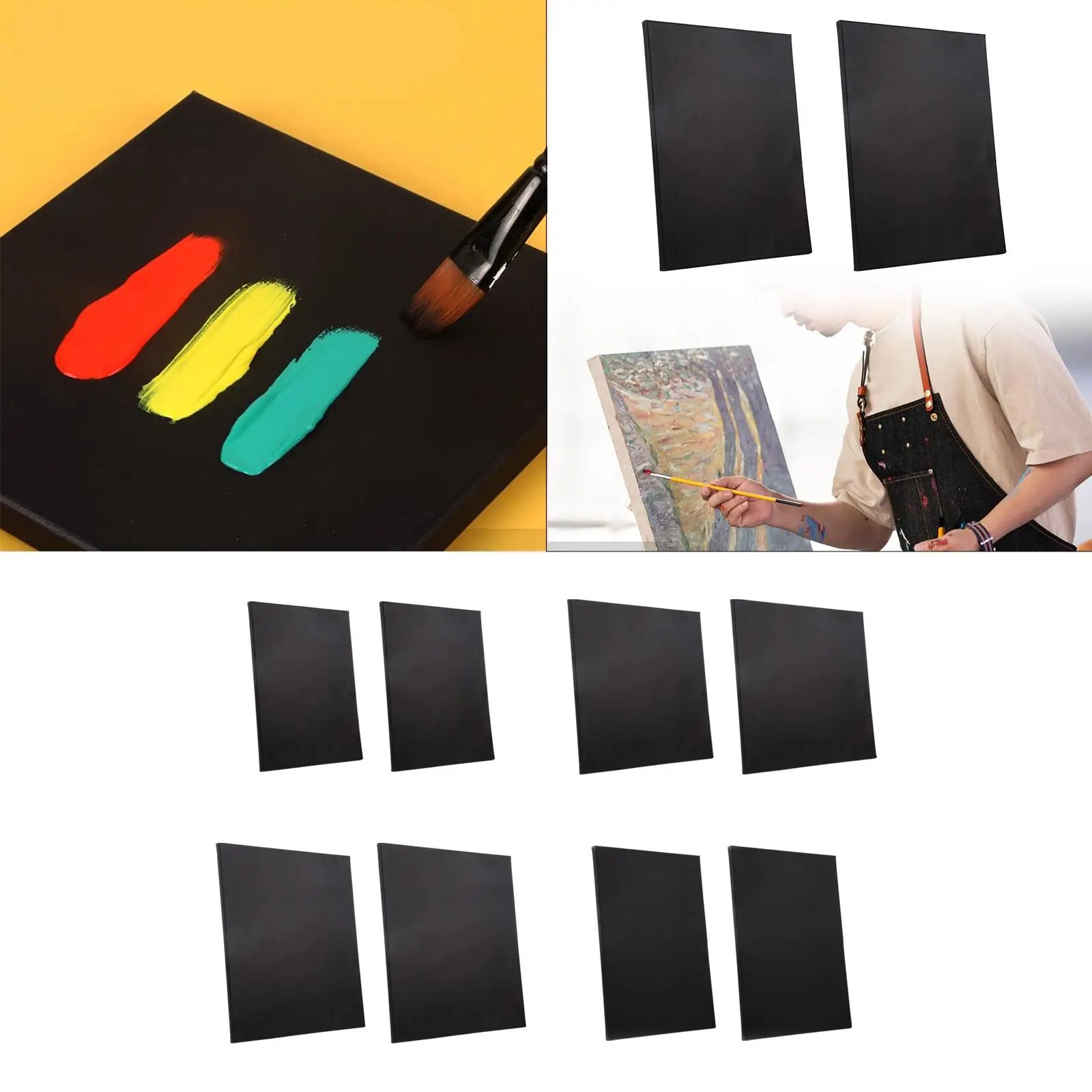 2 Pieces Stretched Black Canvas Cotton Art Board Art Supplies Wooden Frame for Metallic Tempera Watercolor Paints Cr