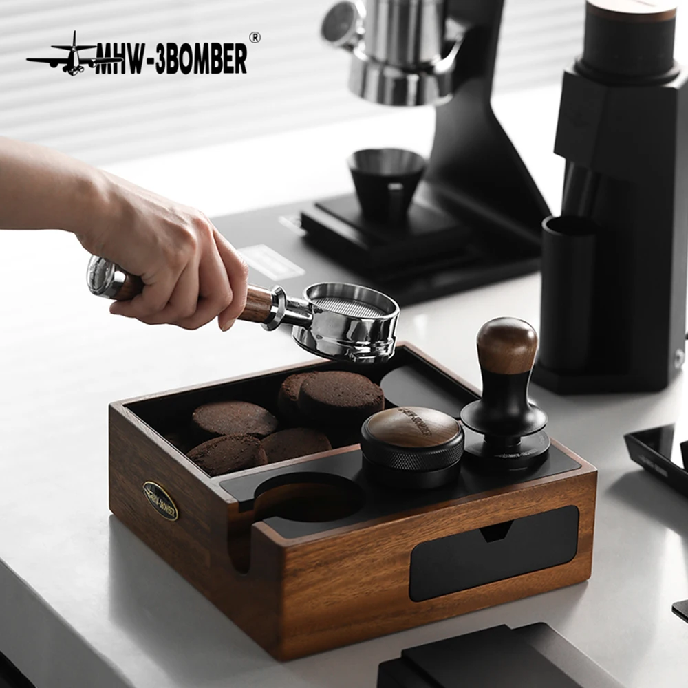 

Coffee portafilter Tamper Holder Espresso Tamper Mat Stand Wood Cafe Tools Knock Box Slag Box Coffee Accessories for Barista