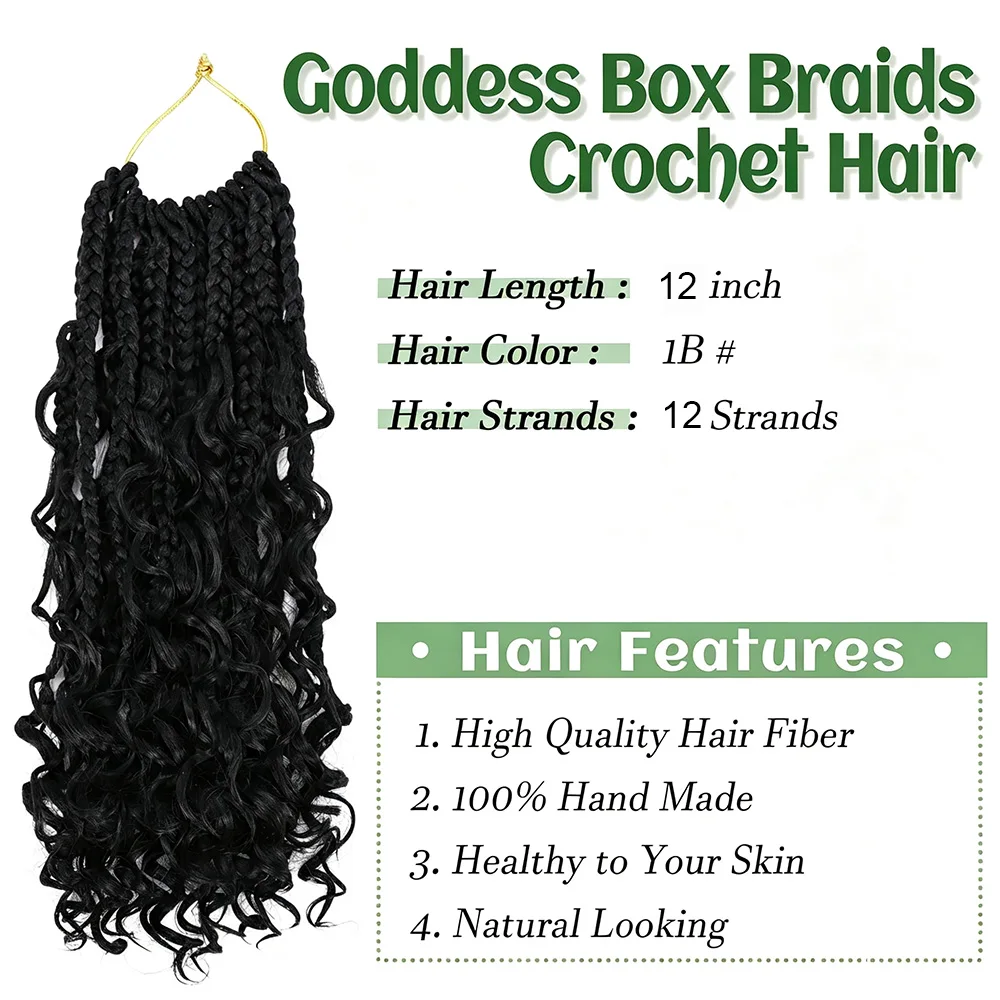 Boho Goddess Box Braids 12 Crochet Hair with Curly Ends - Synthetic Knotless Extensions