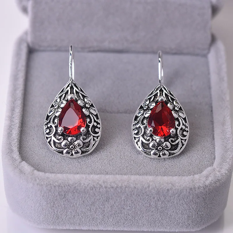 [haesool] 925Silver☆Natural Stone Ruby Earrings Ruby Earrings, 925 Sterling Silver Plated, Diamond Shape