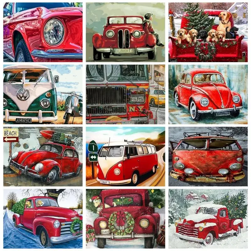 

581851 Acrylic Painting By Numbers Acrylic Paints Picture Drawing Red Cars For Adults For Handiwork Wall Art On Canvas Gift