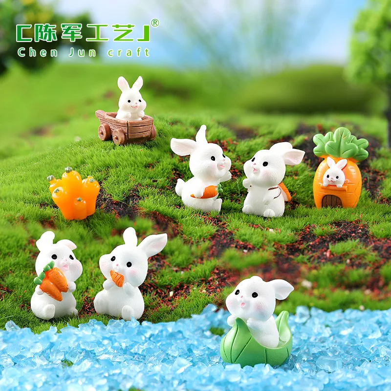 Cute Cartoon Rabbit Resin Miniature Ornament - Home and Garden Accessory