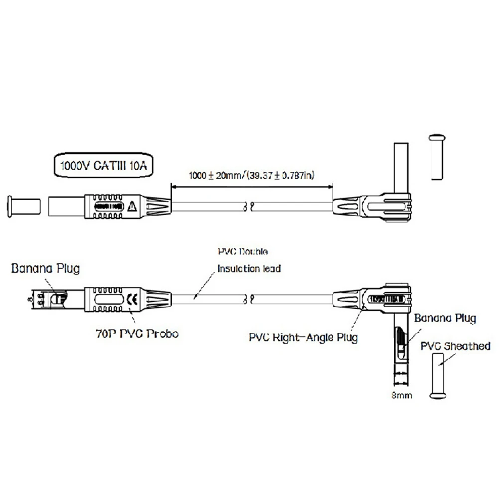 범용 멀티 미터 테스트 리드 안전 바나나 플러그, 10V 1000V 스트레이트 멀티 미터 전압계 연장 케이블 테스터 펜 액세서리