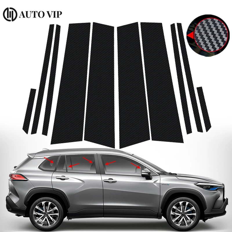 10Pcs Car Door Window Pillar Post Trim Covers Decorazione Sticker Accessori Esterni Per Toyota Corolla Cross Fiber 2020-2022