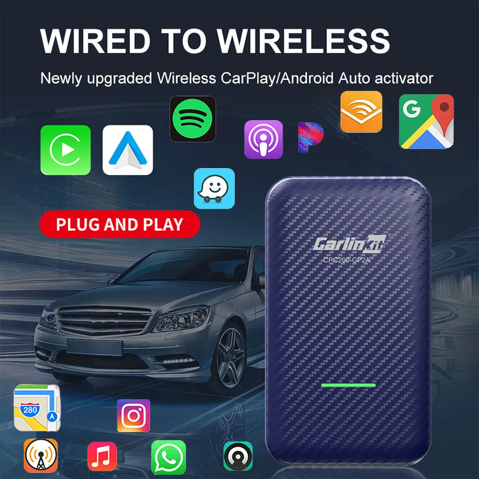 CARLINKIT 2Air-OEM-BK Wireless Android Auto Carplay Adapter Dongle, Support  OTA Upgrade