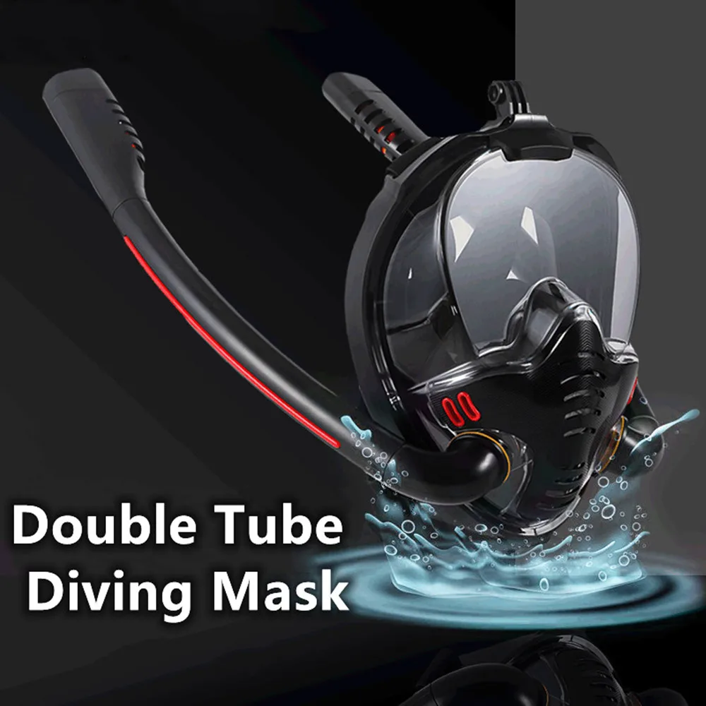 Silicone Snorkeling Mask for Adults, Double Tube Diving Mask, Full Dry Diving Goggles, Self Contained Underwater Breathing Mask