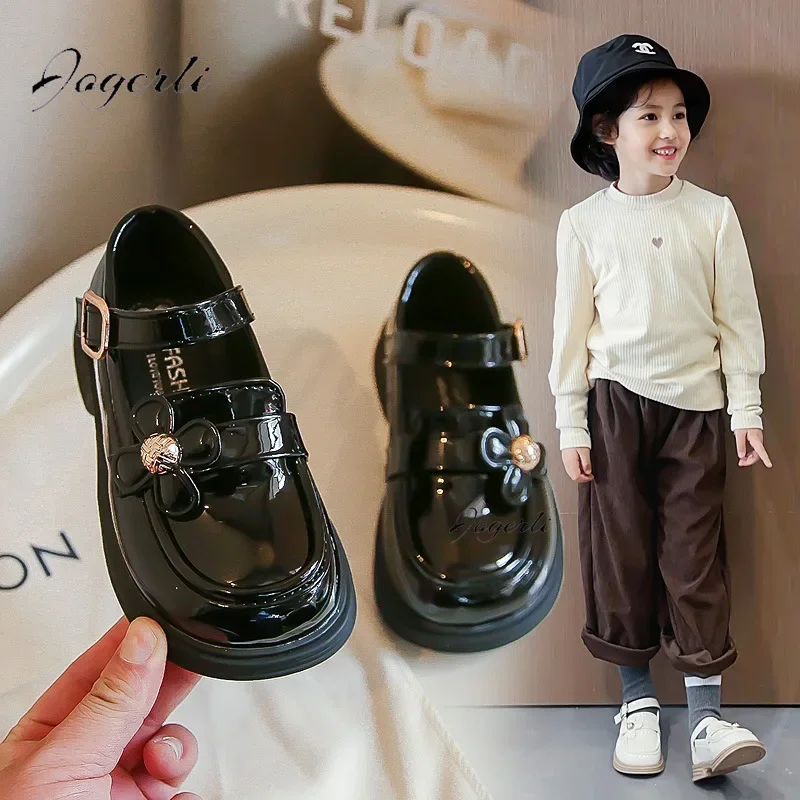 Girls Pu Leather Shoes Spring Autumn Kids Princess Loafer Footwear