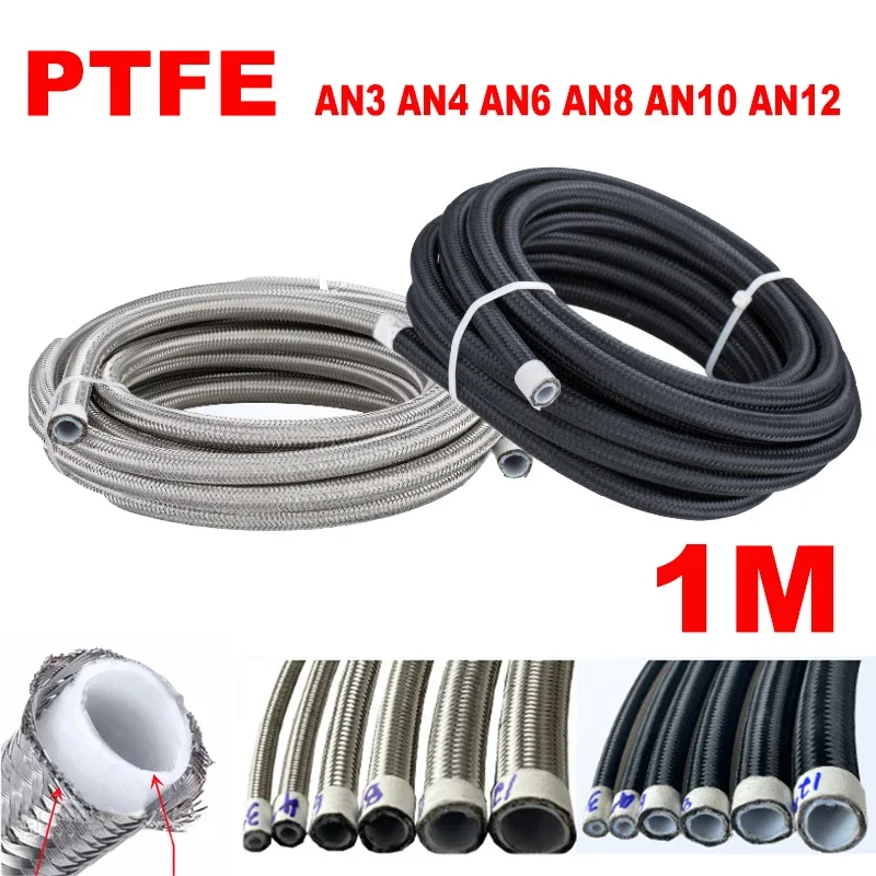 

3FT/1M Universal Car Fuel Hose Oil Gas Cooler Line Pipe Tube PTFE Stainless Steel Double Braided AN3 AN4 AN6 AN8 AN10 AN12