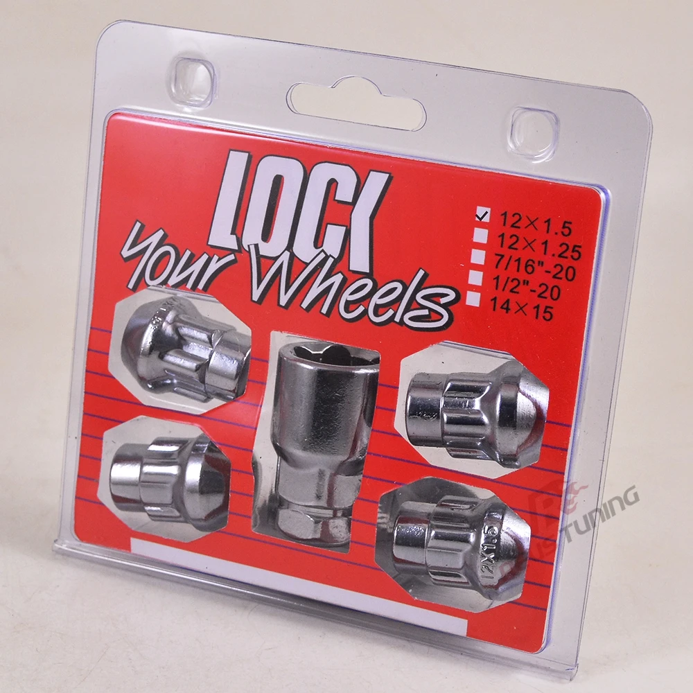 4Nuts+1Key M12X1.5 M12X1.25 M14X1.5 32mm Steel Auto Car Wheel Rim Lock