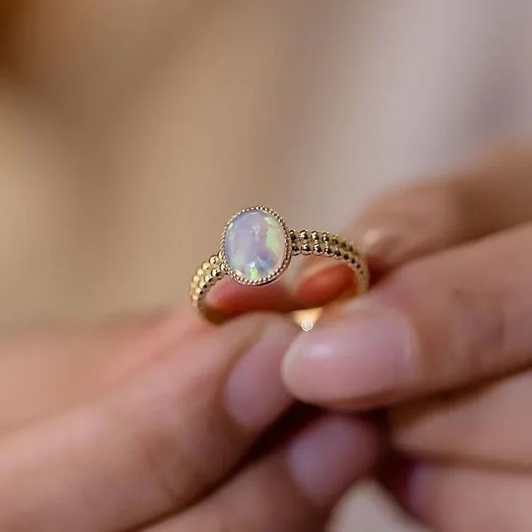 Fashionable High Quality Opal Rings for Women Vintage Colored Couple Ring Creative Radiant Engagement Banquet Jewelry Opening Fashionable High Quality Opal Rings for Women Vintage Colored Couple Ring Creative Radiant Engagement Banquet Jewelry Opening