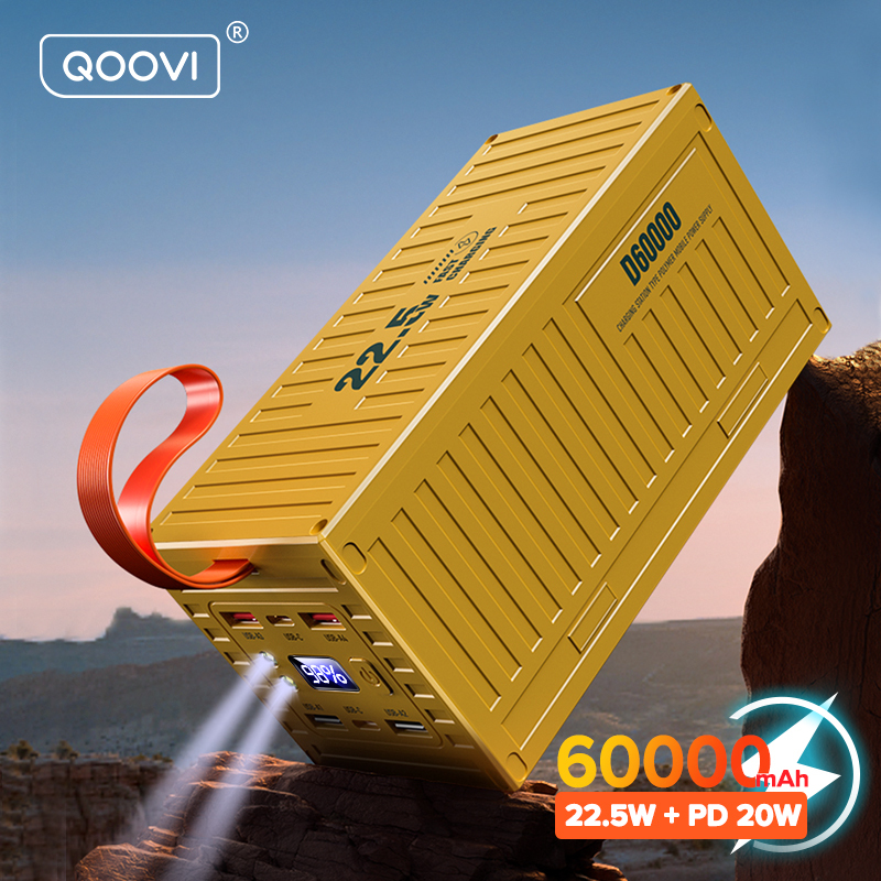 QOOVI 60000mAh 22.5W Power Bank PD QC 3.0 Charger Powerbank Large Battery Capacity Power Station Fast Charging For iPhone Xiaomi