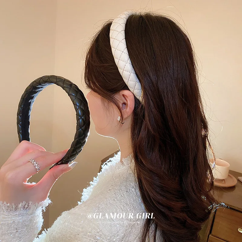 

Fashion Hair Hoop Hair Bands for Women Girl New In Light Luxury Checked Leather Easy Matching Hairband Hair Accessories Headwear