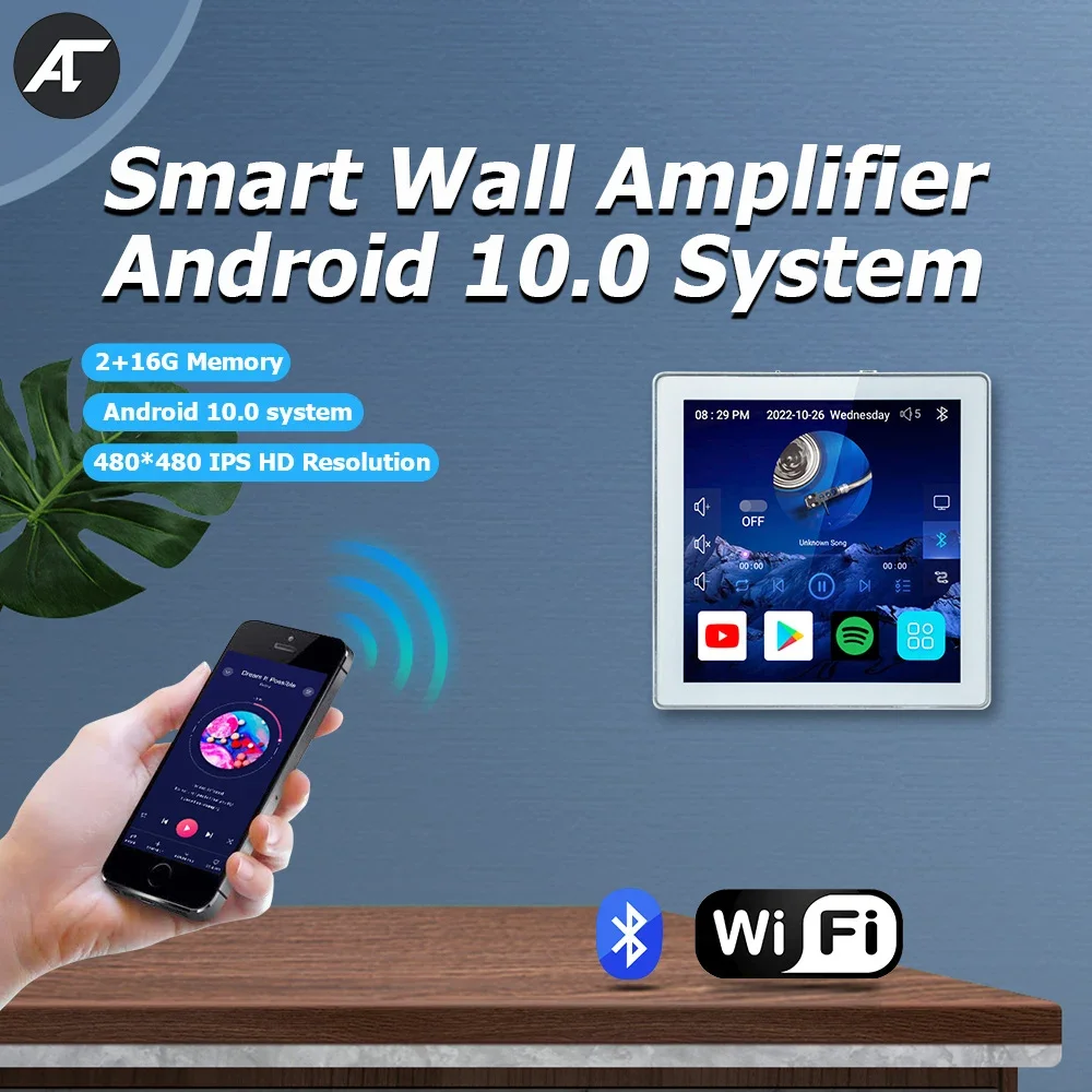 

Умный настенный усилитель, мощная музыкальная панель с поддержкой Bluetooth, Wi-Fi, сенсорный экран 4 дюйма, Android 10, 4*25 Вт, Подарочная акустическая система для домашнего кинотеатра
