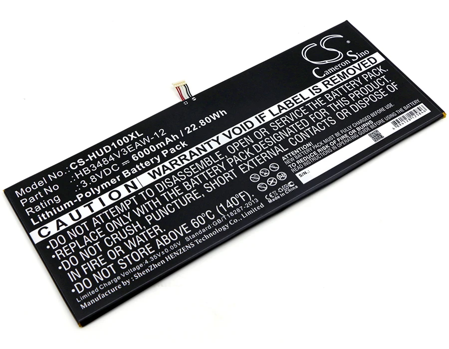 

Tablet Battery For Huawei HB3484V3EAW-12 Dtab D-01H Mediapad M2 10.1 LTE M2-A04L Volts 3.8 Capacity 6000mAh / 22.80Wh