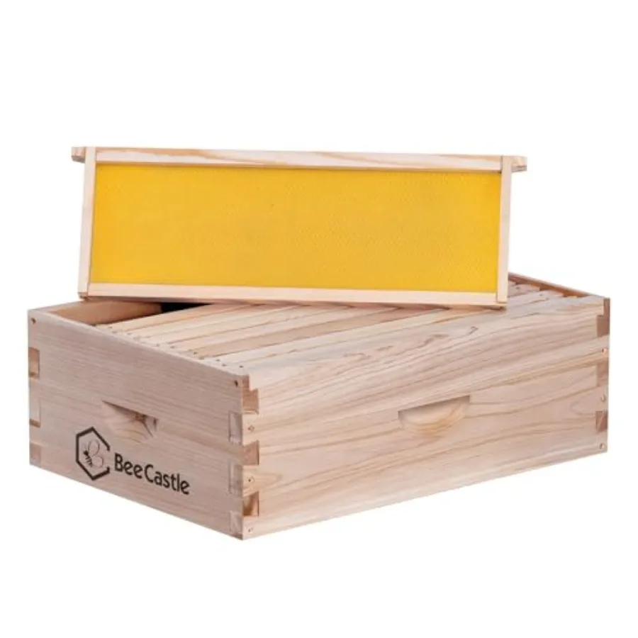 BeeCastle Medium Super Bee Hive Box Langstroth Honey Bee Hive Include Beehive s and Waxed Foundations Unassembled