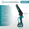YOFIDRA Brushless 8 Inch Electric Chainsaw Cordless Rechargeable Woodworking Garden Pruning Saw Tool for Makita 18V Battery 4