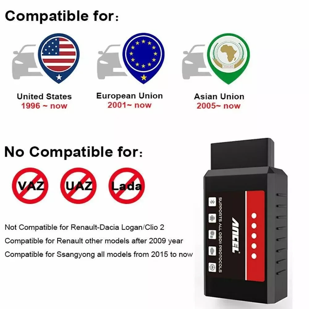 ANCEL ELM327 V1.5 Bluetooth Scanner OBD2 Scanner PIC18F25K80 Chip Code Reader Engine Car Diagnostic Tool For iPhone/Android 5