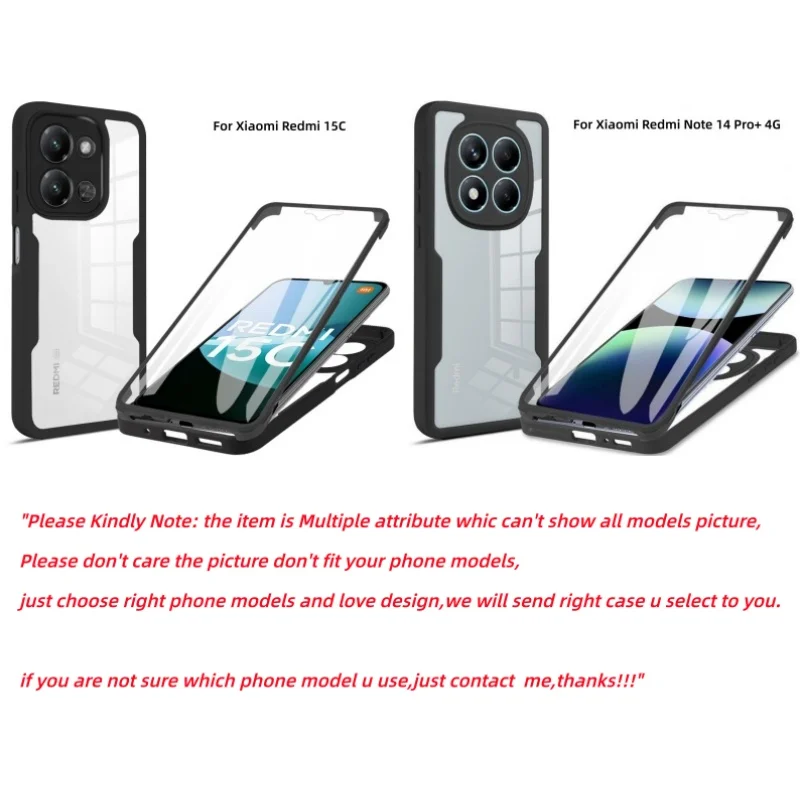 Enhanced Protective Dual Layer Clear Case - Acrylic + TPU 360° Full Body Shockproof Cover