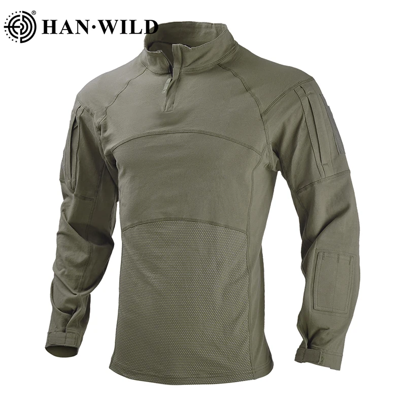 HAN WILD Tactical Combat Shirt Men Cotton Military Uniform Camouflage T
