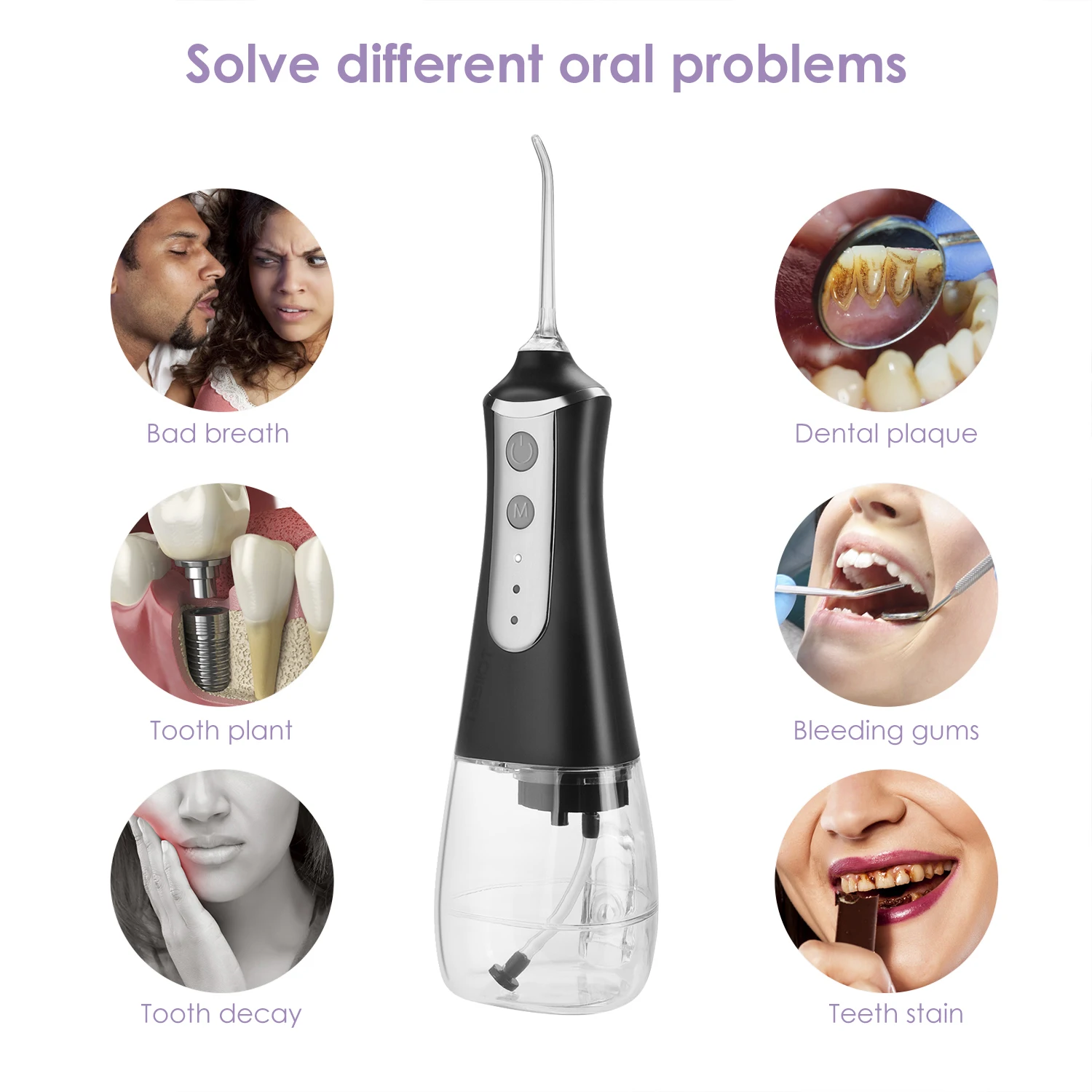 Oral Irrigator Tooth Scaler 3-speed adjustment Water Flosser Portable Dental Water Jet 350ML IPX6 Waterproof Teeth Cleaner