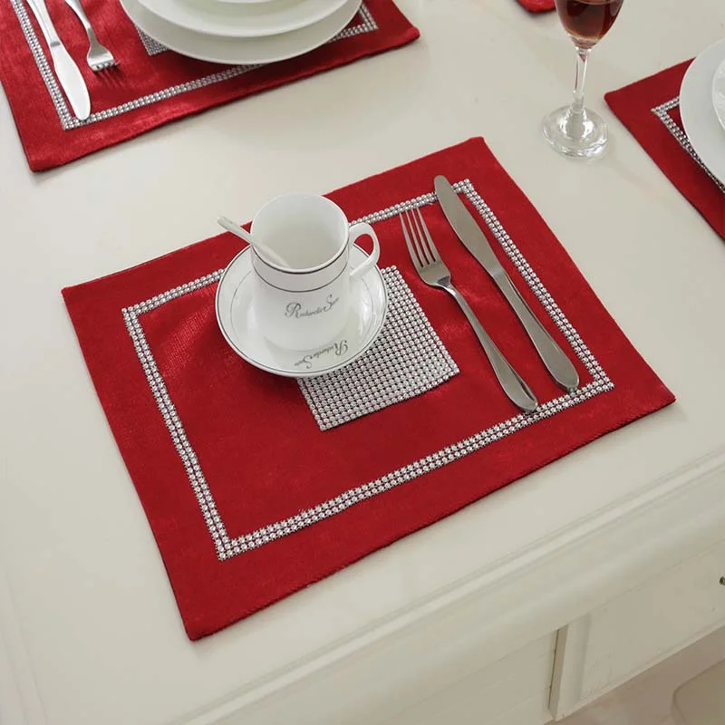 5pcs/set Placemat Dining Table Mats Table Runner Diamond