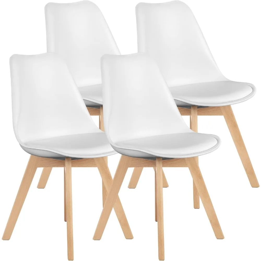 

Dining Chairs Set of 4, Mid-Century Modern Dining Chairs with Wood Legs and PU Leather Cushion, Kitchen Chairs