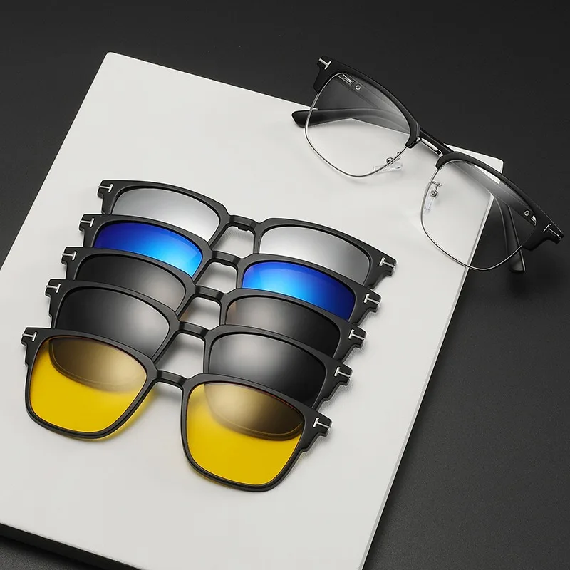 남녀공용 안경 프레임, 클립온 편광 선글라스, 마그네틱 안경, 남성 UV400 안경 2373, 5 PCs 