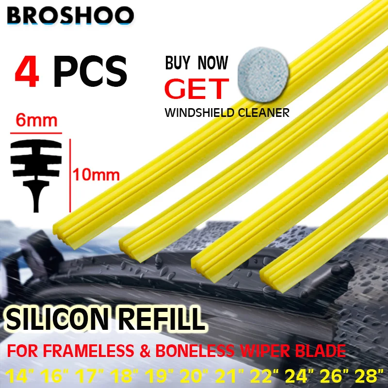 

4pcs Car Wiper Blade Silica Gel Silicon Refill Strips for Frameless Boneless Wipers 6mm 14"15"16"17"18"19"20"21"22"24"25"26"28"