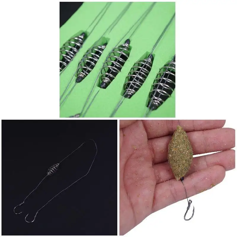 5 Pcs/Set Double-Hook Fishing Line Steel Barbed Carp Hooks Bait Feeder Accessories 30 pcs 5 5x5 x14mm fishing bait holder carp fishing connectors fishing accessories