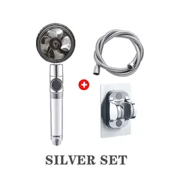 High-Pressure Water-Saving Showerhead with Fan Filter and One-Touch Flow Control (Silver Set)
