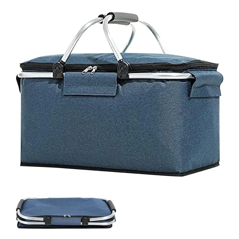 Insulated Picnic Basket Portable Flodable Grocery Bags Leakproof Cooler Bag Basket With Handle Large Capacity Camping Travel