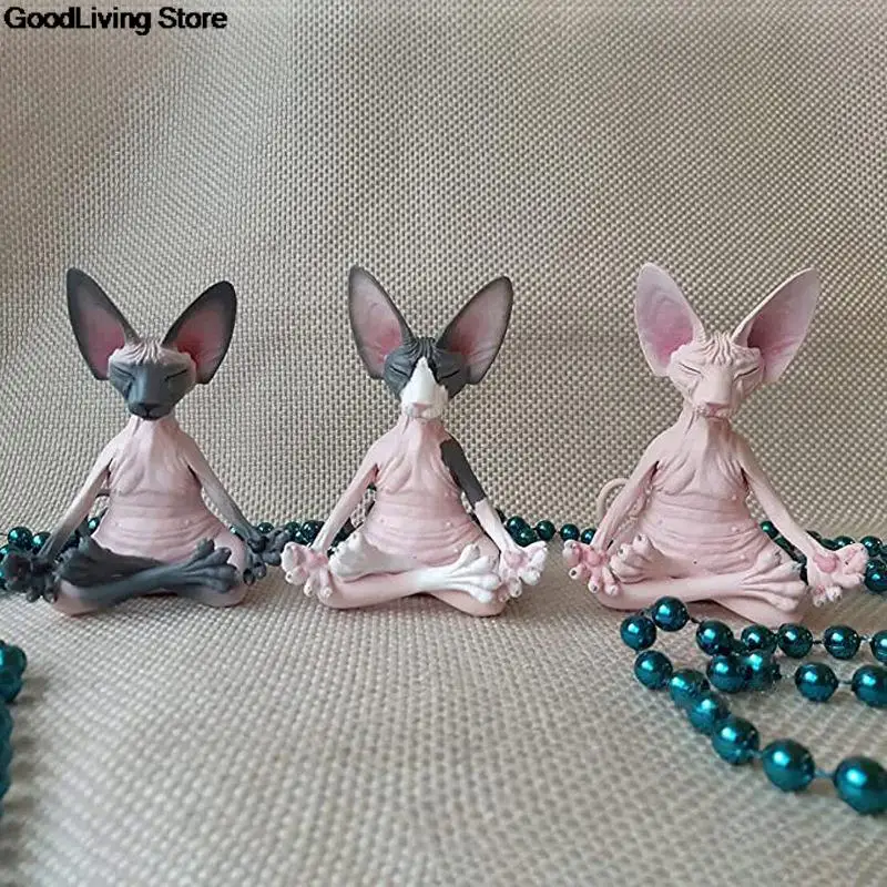 Sphynx Cat Meditate Collectible Figurines Buddha Cat Figurine Animal Model Doll Toys Hairless Ornaments Home Decor 4*4*8cm miniature figurines,resin crafts,cat toy ornaments,cat figurine decoration,cat figurines