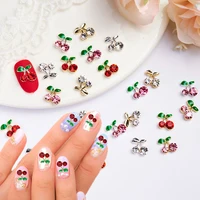 20pcs/bag 3D Cherry Design Nail Charms Red Cherry Crystal Rhinestone Nail Gems Glitter Diamond Stud Fruit Nail Art Decoration 2