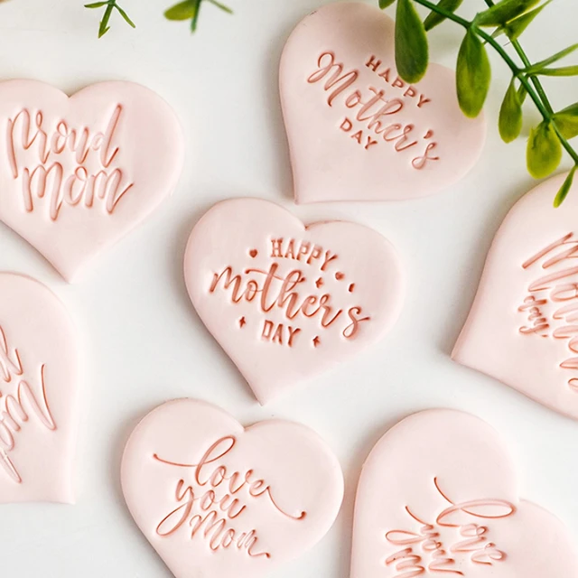 Happy Mother's Day Cookie Cutter Leaf Pattern Fondant Biscuit Mold Love Mom Party Cookie Embossing Mould Dessert Baking Tool 5
