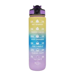 High - Capacity Gradient Water Bottle with Time Marker & Straw - Leakproof & Ideal for Fitness & Outdoor Activities (Yellow purple)