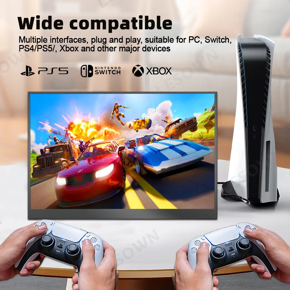 LESOWN 휴대용 추가 모니터 14 인치 2560x1600 2.5K 측면 화면 Xbox 시리즈 X 144Hz 모니터 노트북 용 초박형 IPS 패널