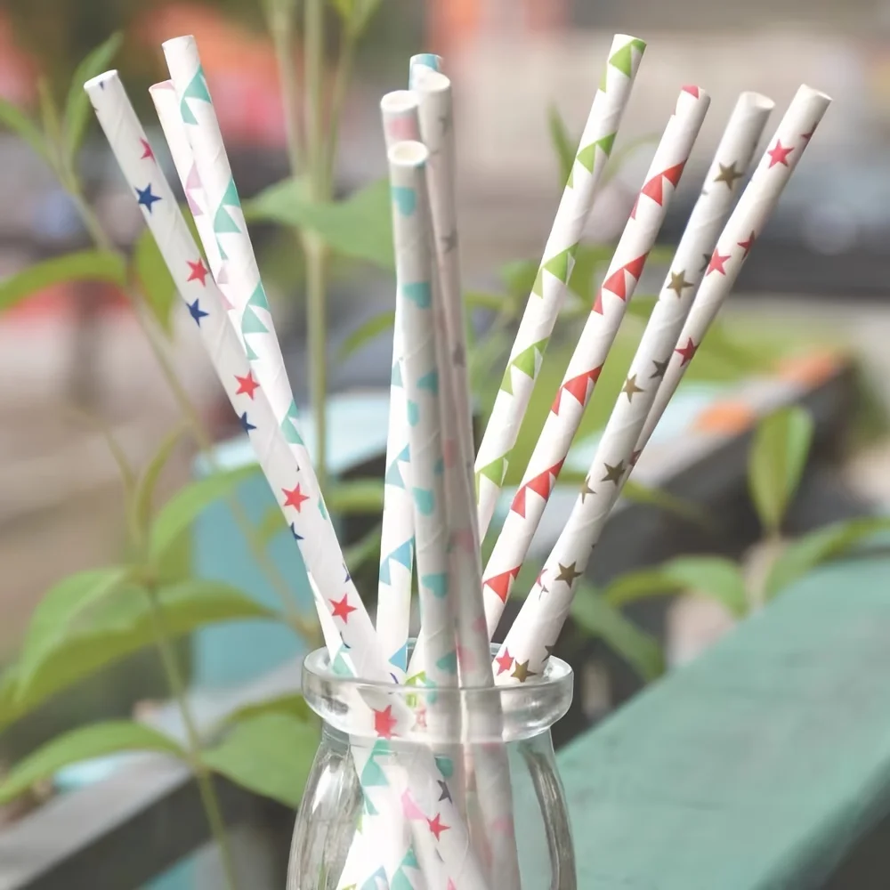 100-Pack EcoParty Heart Printed Paper Straws Multicolor Drinking Straws for Parties Weddings Anniversaries